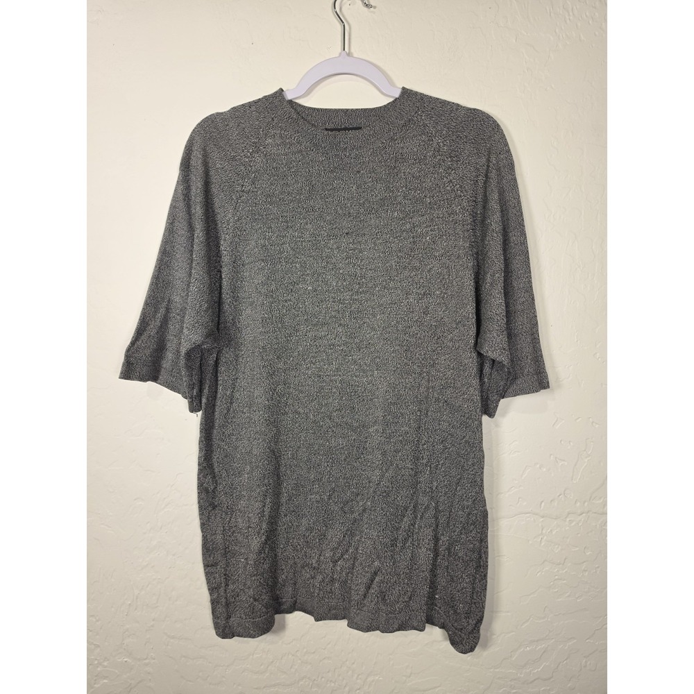KEVOMAN L Pure 100% Silk Knit Short Sleeve Shirt Crewneck Luxury Gray T-shirt